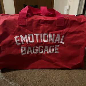 Red Duffel Bag with White Lettering